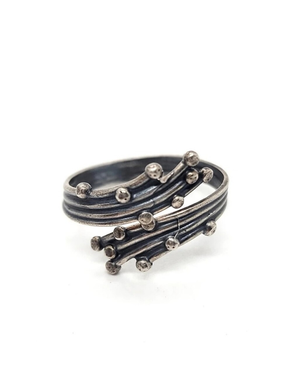 925 Sterling Silver Adjustable Ring Size 7 Wrap Wire Dotted Boho